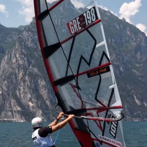 John Soukos foiling with the CHS Challenger AeroFoil sail GRE-198 on Lake Garda