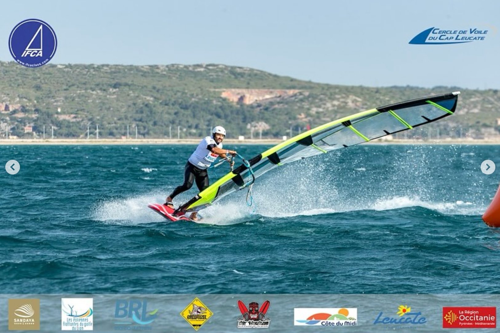 Klayton Silva racing with CHS fin slalom sail at the IFCA Grand Slam Fin World Championship 2026 in Leucate