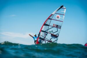 John Soukos GRE-198 celebrating his third place at the 2026 IFCA Foiling European Championships in St. Peter-Ording, Germany