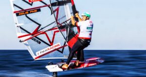 John Soukos GRE-198 foiling on his CHS sail at the PWA World Cup Sylt 2026